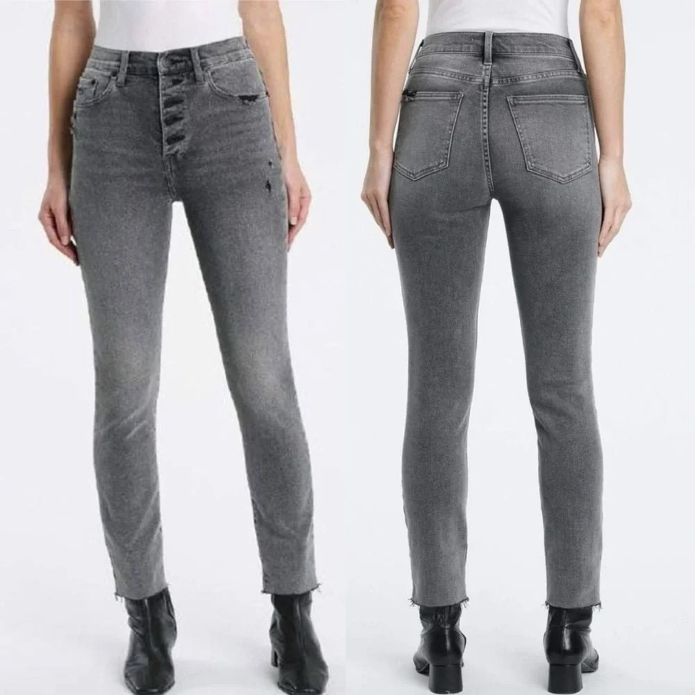 Pistola | Cara Misguided Jeans Button Fly Distressed Raw Cut Hem High Rise EUC